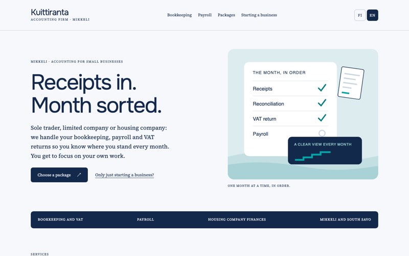 Home page of an example website for a accounting firm