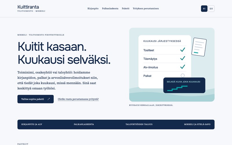Esimerkkisivuston etusivu: tilitoimisto