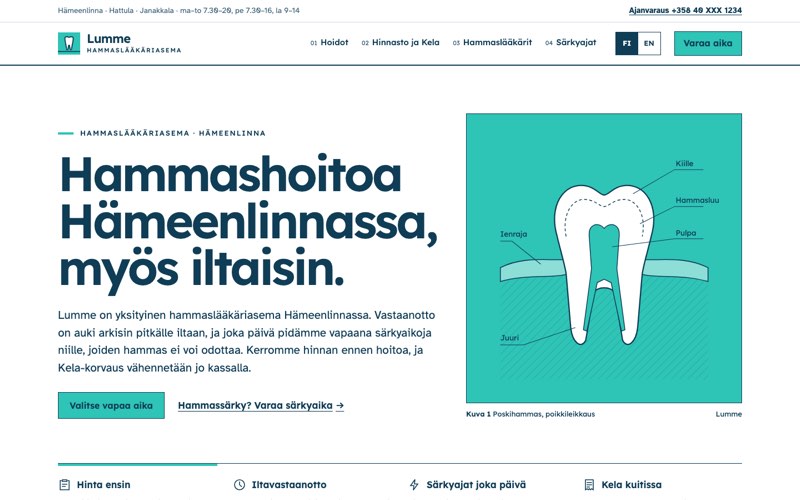 Esimerkkisivuston etusivu: hammaslääkäriasema