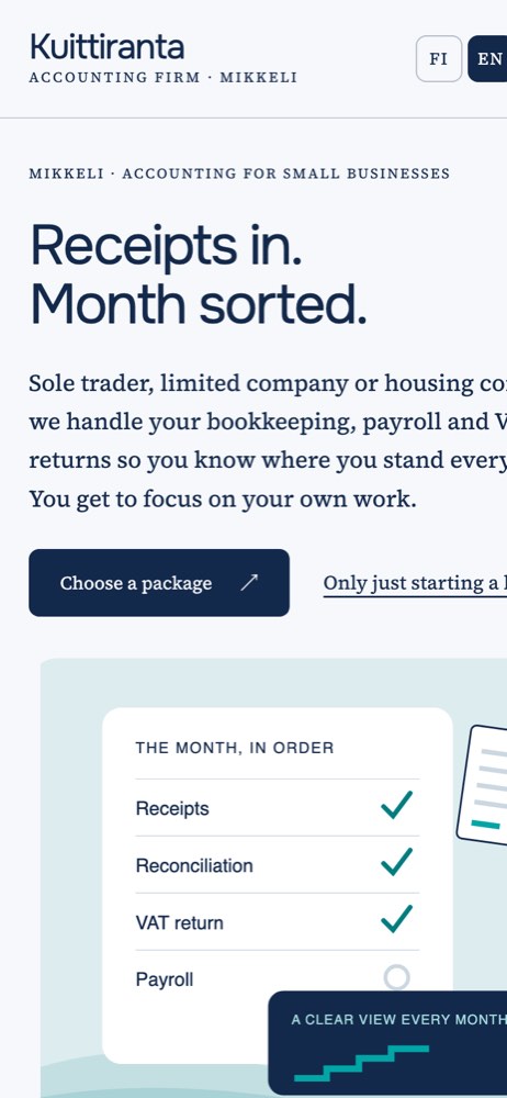 Phone view of the example website for a accounting firm