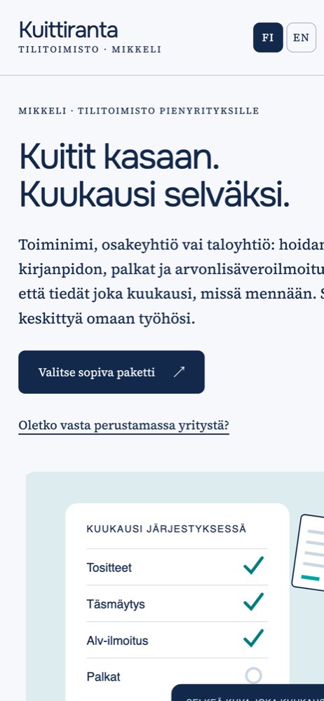 Esimerkkisivusto puhelimella: tilitoimisto
