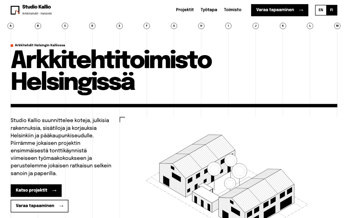 Esimerkkisivusto tietokoneella: arkkitehtitoimisto