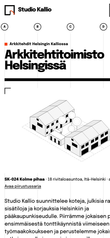 Esimerkkisivusto puhelimella: arkkitehtitoimisto