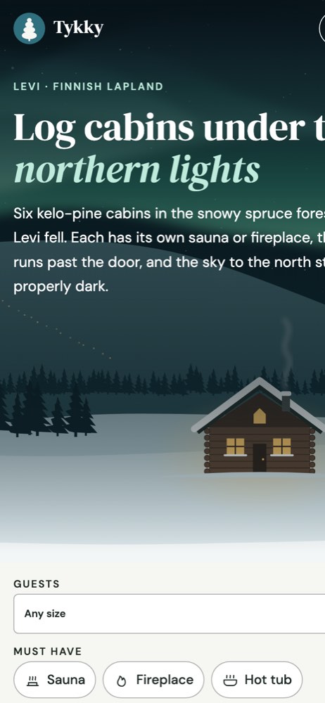 Phone view of the example website for a holiday cabin rental