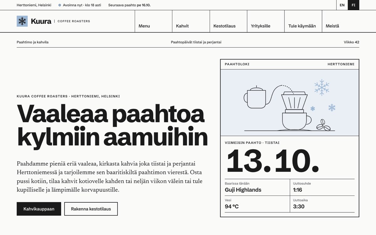 Esimerkkisivusto tietokoneella: kahvila ja paahtimo