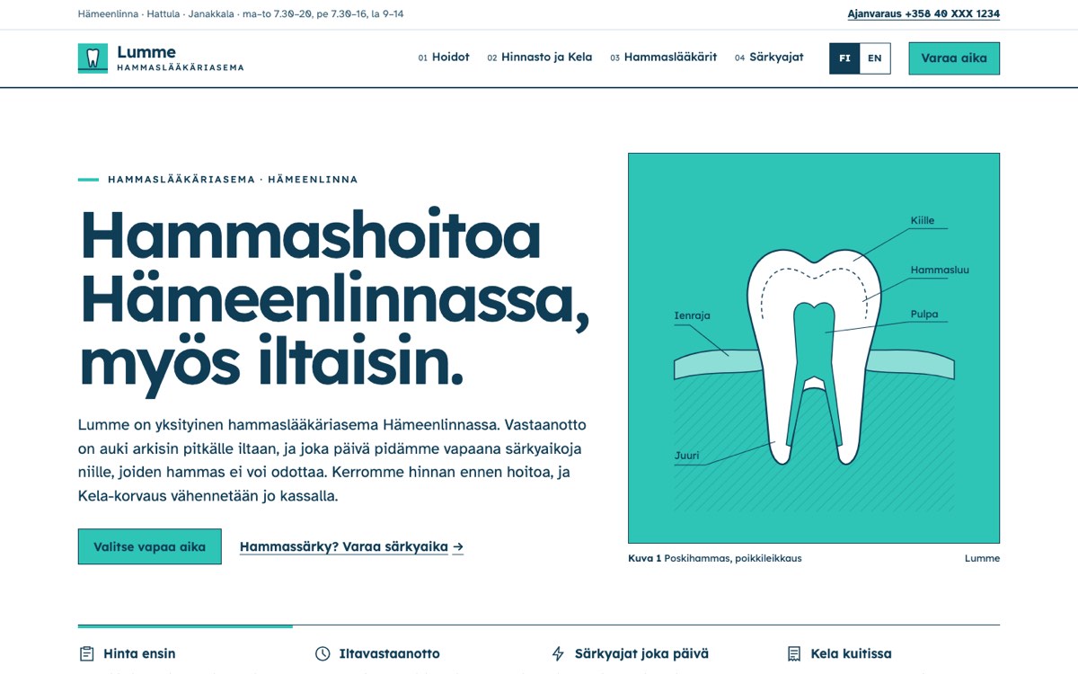 Esimerkkisivusto tietokoneella: hammaslääkäriasema