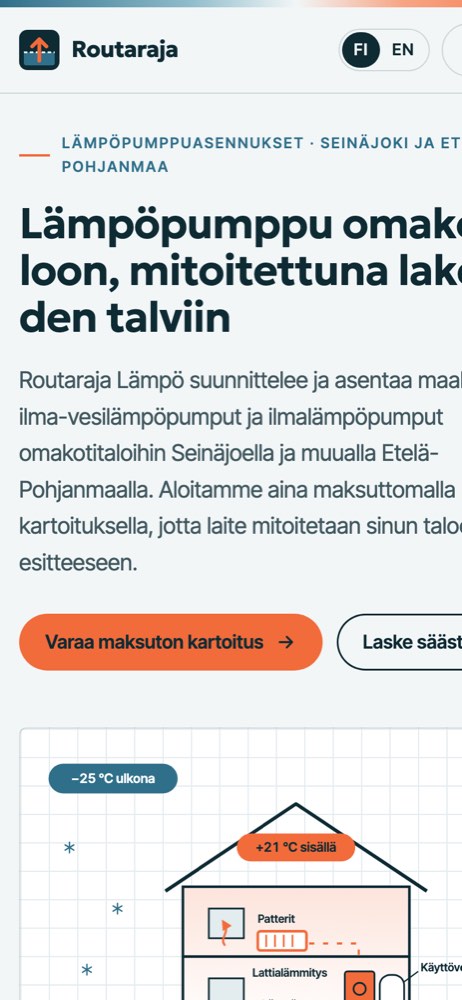 Esimerkkisivusto puhelimella: lämpöpumppuasennukset