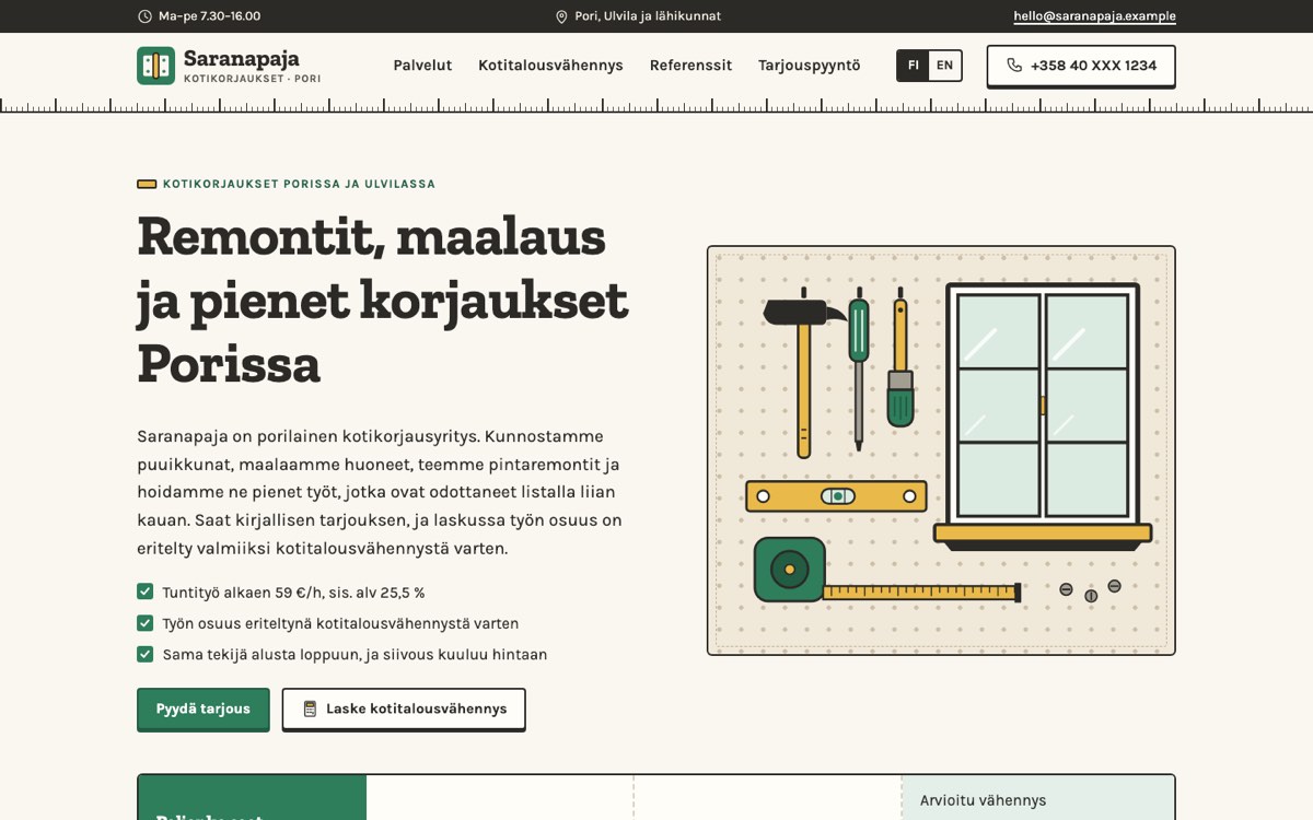 Esimerkkisivusto tietokoneella: remontit ja korjaustyöt