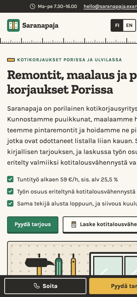 Esimerkkisivusto puhelimella: remontit ja korjaustyöt