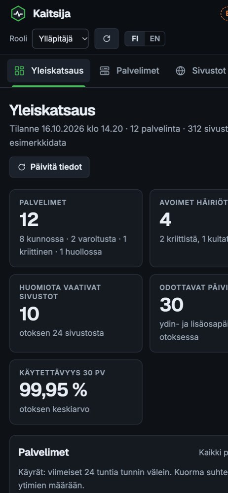 Esimerkkisivusto puhelimella: palvelinvalvonta ja ylläpitoalusta