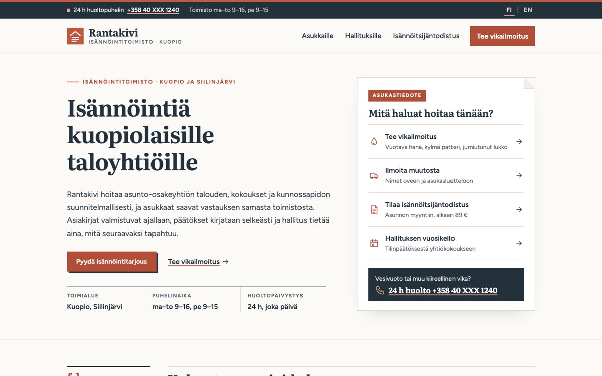 Esimerkkisivusto tietokoneella: isännöintitoimisto