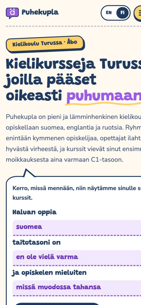 Esimerkkisivusto puhelimella: kielikoulu
