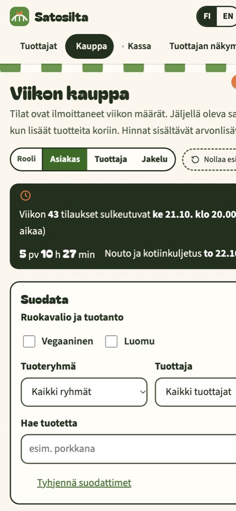 Esimerkkisivusto puhelimella: lähiruoan tilausalusta