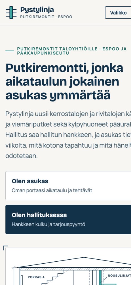 Esimerkkisivusto puhelimella: putkiremonttiurakoitsija