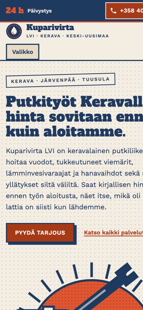 Esimerkkisivusto puhelimella: putkiliike