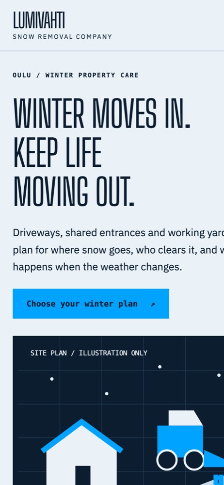 Phone view of the example website for a snow removal company