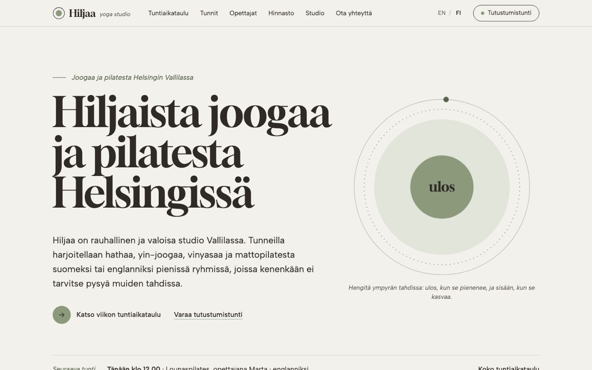 Esimerkkisivusto tietokoneella: jooga- ja pilatesstudio