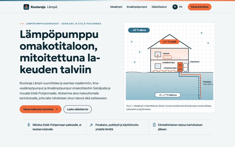 Esimerkkisivuston etusivu: lämpöpumppuasennukset
