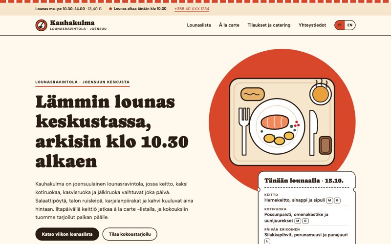 Esimerkkisivuston etusivu: lounasravintola