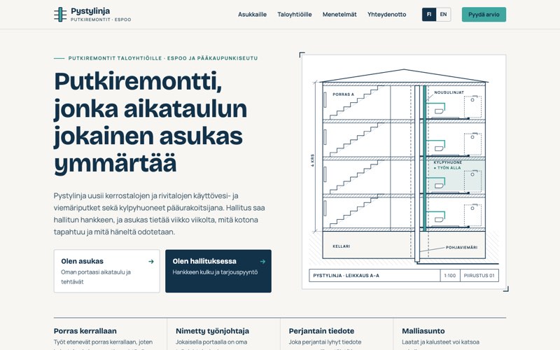 Esimerkkisivuston etusivu: putkiremonttiurakoitsija