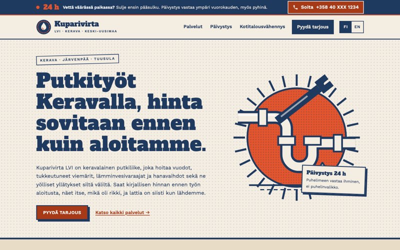 Esimerkkisivuston etusivu: putkiliike